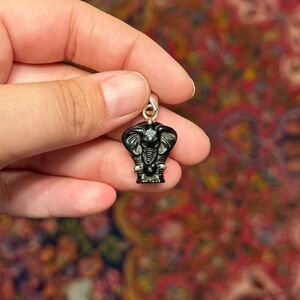 Black Carved Onyx Elephant Silver Pendant
